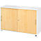 Breno schuifdeurkast, afsluitbaar, spaanplaat, gemelamineerd, B 1200 x D 400 x H 748 mm, 2 dossierhoogtes, wit/mapele