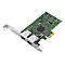 Grüne PCIe-Netzwerkkarte mit zwei LAN-Anschlüssen auf einer Metallblende.