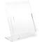 Clear brochure holder. A transparent holder with a slightly angled front and a pocket.
