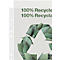 Leaf recycling symbol on light background, with the words '100% Recycle'.