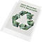 Transparent document sleeve with recycling symbol and text: 100% Recycled. 100% Recyclable.