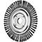 Brosse métallique ronde en acier. Texte : Acier inoxydable, 15000 RPM.
