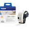 A package of Brother DK-11201 address labels and a roll of them on white paper against a white background.