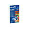 Blaue Brother Fotopapier-Verpackung mit Obst-Abbildung und einem Foto eines Kindes am Strand.