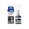 Brother BTD100BK schwarze Tintenflasche neben der passenden blau-weißen Produktverpackung.