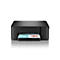 Schwarzer Brother Multifunktionsdrucker DCP-J1260W vor neutralem Hintergrund mit eingelegtem Papier.