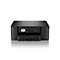 Schwarzer Brother Multifunktionsdrucker DCP-J1310DW vor weißem Hintergrund mit leuchtendem Display und Bedientasten.