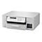 Weißer Brother Multifunktionsdrucker. Der Drucker hat eine Papierlade, ein Bedienfeld und eine Tintenpatrone.