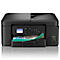 Schwarzer Tintenstrahldrucker mit farbigem Display und Papierausdruck.
