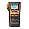 Zwart-oranje labelprinter, met toetsenbord en display. Opschrift: PT-E310BT, brother.