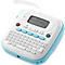 Wit en lichtblauw labelmaker. Het display leest "P-touch N25BT". Toetsenbord met letters en cijfers, evenals functieknoppen.
