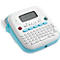 Een witte en lichtblauwe labelmaker met een scherm en toetsenbord. Op het scherm staat 'P-touch N25BT'.
