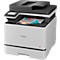 Ein weiß-grauer Brother Laserdrucker mit Touchscreen und bedrucktem Blatt Papier im Ausgabefach.