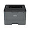 Ein grauer Brother-Laserdrucker. Der Drucker ist rechteckig mit Bedienfeld, Papierschacht und dem Brother-Logo.