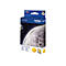 Gelbe Brother Tintenpatrone LC1000Y, verpackt in einer blauen Schachtel mit Mond- und Erdbild. Text: Brother, InnoBella, LC1000Y.