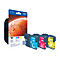 Tintenpatronen-Set von Brother. Die Verpackung und drei Patronen sind zu sehen. Auf den Patronen stehen die Buchstaben C, M und Y.