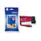 Brother LC527M Magenta Tintenpatrone in der Verpackung und einzeln vor weißem Hintergrund.