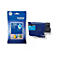 Ein blaue Brother Druckerpatrone LC528C und ihre Verpackung. Aufdrucke: Logo, Modellnummer, Tintenfarbe und weitere Angaben.