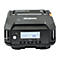 Schwarzer mobiler Brother-Drucker. Display zeigt "Ready" und Batteriesymbol. Power-Button und Bluetooth-Symbol.