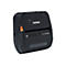 Schwarzer Brother RJ-4230B Etikettendrucker auf weißem Hintergrund. Orangefarbener Knopf an der Seite.
