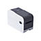 Eine schwarz-weiß Etikettendrucker mit der Aufschrift "brother LABEL PRINTER TD-2D". Die Oberseite ist schwarz, die Seiten weiß.