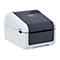 Etikettendrucker von Brother, weiß-grau, mit schwarzen Bedienelementen. Schriftzug 'Brother Label Printer TD-4D'.