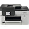 Ein grauer und schwarzer Brother Multifunktionsdrucker vor neutralem Hintergrund.