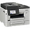 Grau-schwarzer Brother Multifunktionsdrucker mit zwei Papierfächern und Touchscreen.