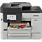 Brother Multifunktionsdrucker in Weiß und Schwarz mit Touchscreen-Display und zwei Papierkassetten.
