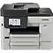 Grau-schwarzer Brother Multifunktionsdrucker mit Touchscreen-Display und zwei Papierkassetten vor weißem Hintergrund.