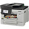 Brother Multifunktionsdrucker in grau-schwarz mit Touchscreen und bedrucktem Papier im Ausgabefach.