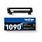 Schwarze Brother TN-1090 Tonerkartusche und zugehörige blaue Produktverpackung vor weißem Hintergrund.
