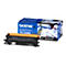 Ein schwarzer Brother-Toner TN-135BK und die dazugehörige Verpackung. Die Verpackung ist blau und weiß mit der Aufschrift Brother und TN-135BK.