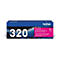 Magentafarbene Brother Tonerkartusche TN320M, Packung mit weißen Ziffern 320, Text und Logo.