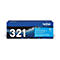 Blauer Brother TN321C Toner, mit weißen 321 und Produktinformationen.