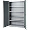 Büroschrank, 5 OH, abschließbar, mit aufliegenden Türen, B 1200 mm, Basaltgrau/Weißalu