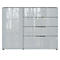 Buffet, avec 4 tiroirs et 1 porte, façade et dessus en verre, L 1340 x P 420 x H 1020 mm, graphite/gris argenté