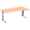 Bureau ALICANTE, pieds en C, asymétrique, extension à droite, l. 1800 x P 800/1000 x H 680-820 mm, coloris hêtre