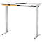 Bureau avec tiroir à accessoires en bambou &amp; goulotte à câbles en feutre recyclé, réglable en hauteur électriquement, L 1300 x P 650 x H 605-1265 mm, blanc/argenté