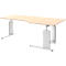 Bureau BARI, pieds en C, forme B, asymétrique, extension à gauche, l. 2000 mm, coloris érable