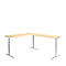 Bureau d'angle AERO FLEX, réglage électrique de la hauteur, angle 90°, pied en T, L 2000 x P 2400 mm, érable/blanc alu + panneau de mémoire