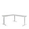 Bureau d'angle AERO FLEX, réglage électrique de la hauteur, angle 90°, pied en T, L 2000 x P 2400 mm, gris clair/blanc alu + panneau de mémoire