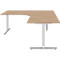 Bureau d’angle BARI 90°, pieds en T, plateau asymétrique, angle à droite, l. 1800 x P 1000/800 x H 680 - 820 mm, chêne/alu