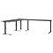 Bureau d'angle Porto, réglage mécanique de la hauteur, piétement en C, y compris table d'extension avec pied support, L 1200/1600 x P 2200 x H 680-910 mm, graphite/noir