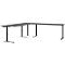 Bureau d'angle Porto, réglage mécanique de la hauteur, piétement en C, y compris table d'extension avec pied support, L 1400/1600 x P 2200 x H 680-910 mm, graphite/noir