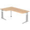 Bureau d'angle TARVIS, l. 2000 x P 1200/800 x H 680 - 860 mm, armature argentée, coloris chêne