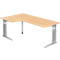 Bureau d'angle TARVIS, l. 2000 x P 1200/800 x H 680 - 860 mm, armature argentée, coloris érable