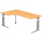 Bureau d'angle TARVIS, l. 2000 x P 1200/800 x H 680 - 860 mm, armature argentée, coloris hêtre