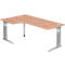 Bureau d'angle TARVIS, l. 2000 x P 1200/800 x H 680 - 860 mm, armature argentée, coloris noyer