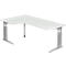 Bureau d'angle TARVIS, l. 2000 x P 1200/800 x H 680 - 860 mm, armature argentée, gris clair